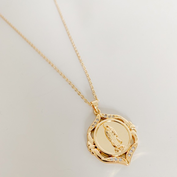 Virgin Mary Medallion Necklace | 14k Gold Filled - Picture 2 of 10